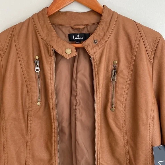 Lulus Woman’s Vegan Leather Jacket Large Tan New with tags